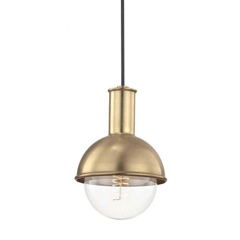 Aged Brass and Clear Glass Globe Pendant Light