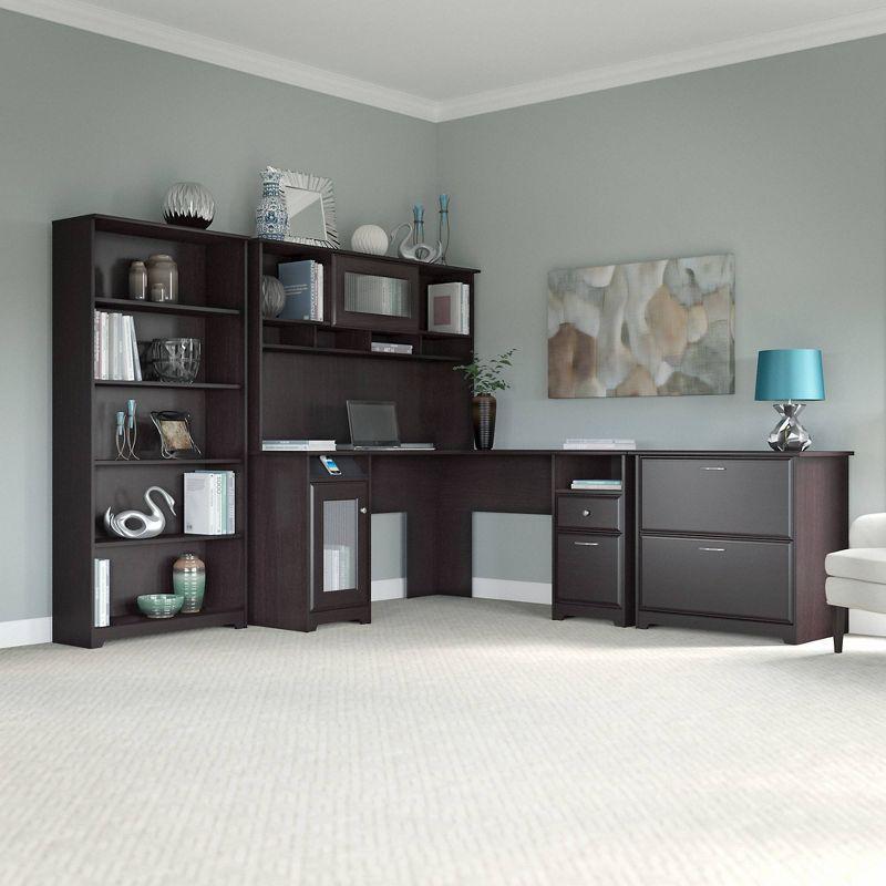 Cabot 60W L Shaped Computer Desk with Hutch Espresso Oak - Bush Furniture: Executive Workstation, Storage Hutch, File Drawer