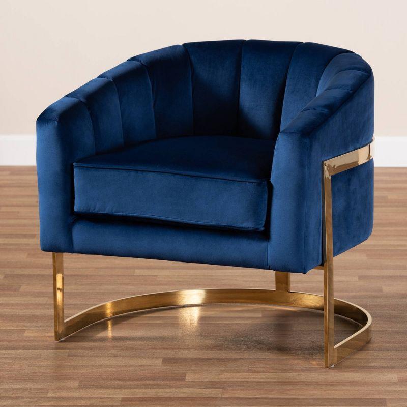 Tomasso Velvet Lounge Chair Blue - Baxton Studio: Polyester Upholstery, No Assembly, Modern Armchair