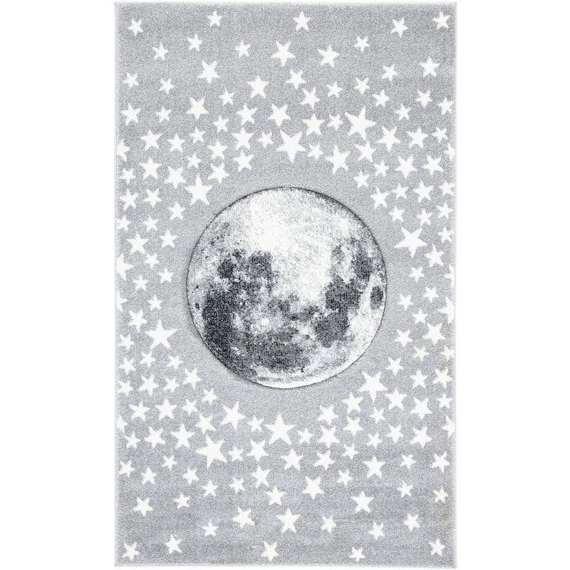 Starlight Whimsy Kids Light Grey/White Synthetic Area Rug - 3'3" x 5'3"