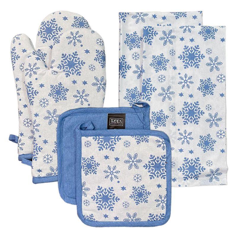 Snowflake Blue and White Cotton 6-Piece Kitchen Set