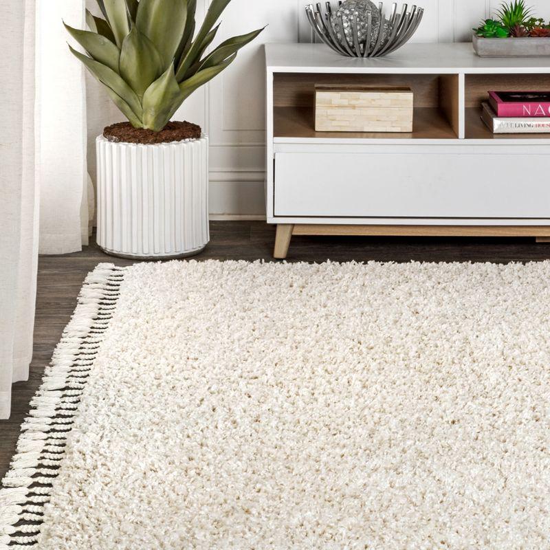 3'x5' Mercer Shag Plush Tassel Area Rug, Cream - JONATHAN Y