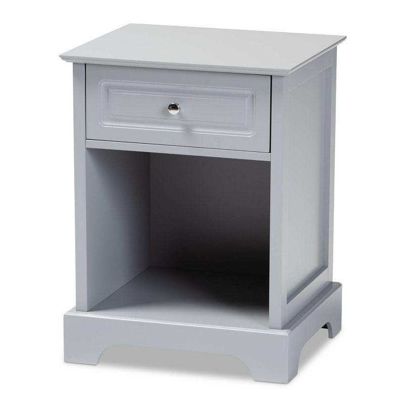 Chase Light Gray Wood Nightstand with Sleek Silver Knob