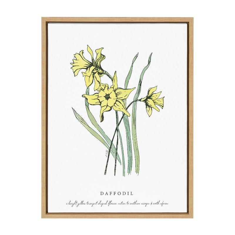 Spring Daffodil Retro Illustration Canvas Print with Natural Frame