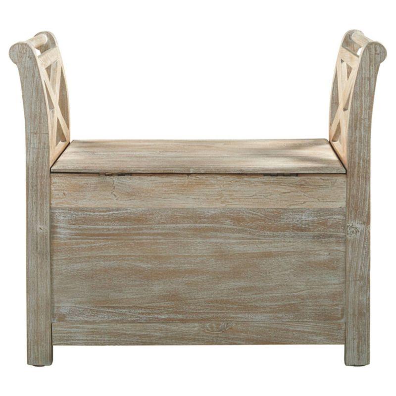 Fossil Ridge Accent Bench Whitewash - Signature Design by Ashley: Modern Storage Ottoman, Entryway Furniture