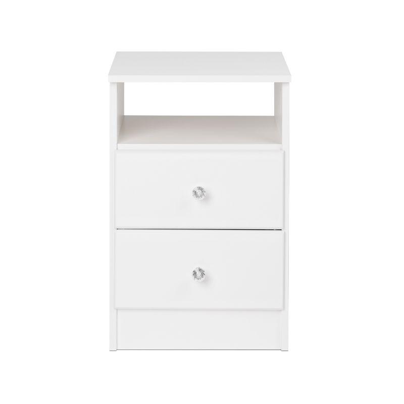 Astrid 2 Drawer Nightstand with Crystal Knobs White - Prepac: Modern Style, Open Shelf Storage
