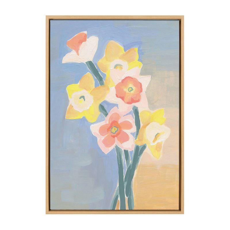 April Morning Floral Abstract Canvas Print with Natural Frame