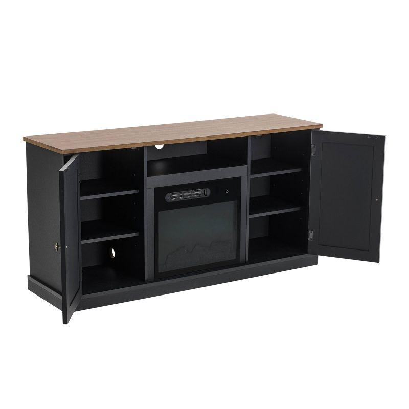 Electric Fireplace and TV Stand for TVs up to 60" Gray - Home Essentials: MDF Wood Composite, Nickel Hardware