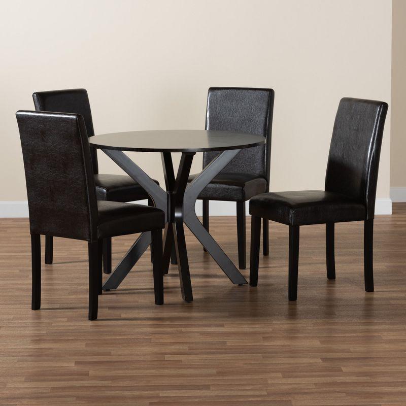 Espresso Brown Faux Leather and Wood 5-Piece Dining Set