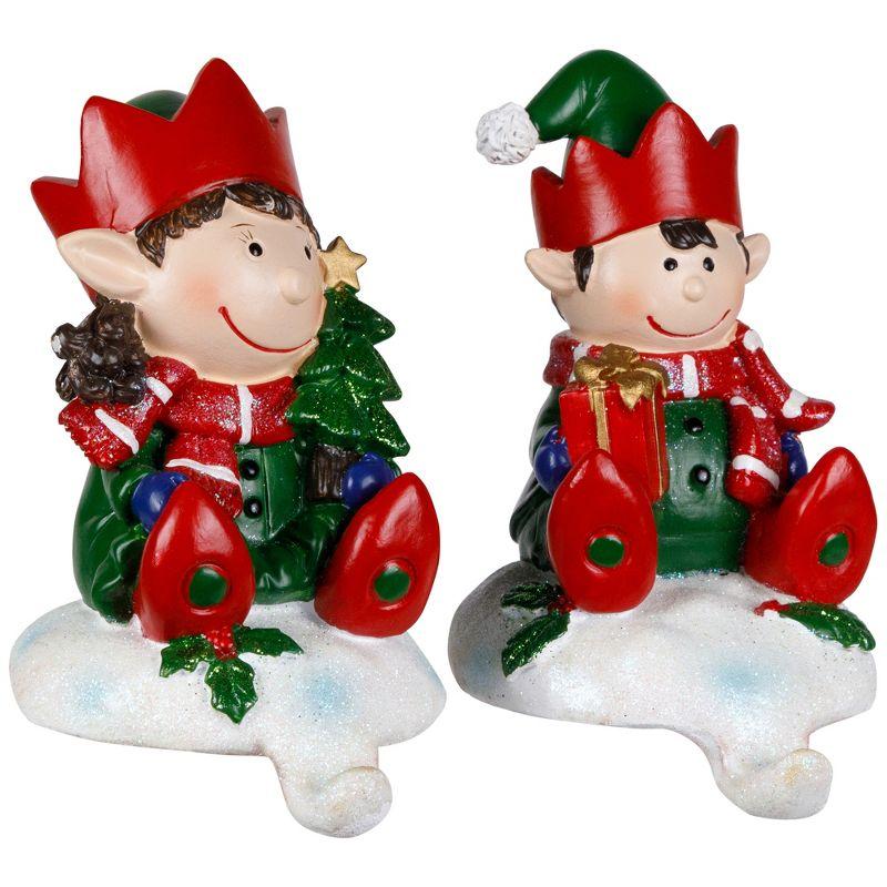Northlight Seasonal Festive Elves Christmas Stocking Holders - 5" - Set Of 2