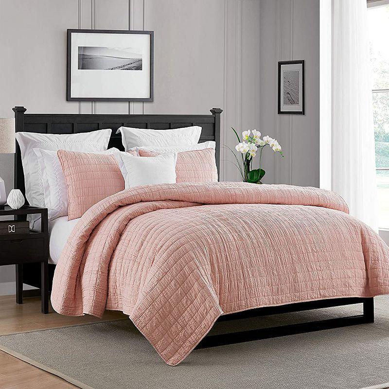 Swift Home Ultra Soft Crinkle Washed Microfiber 3-Piece Quilt Set