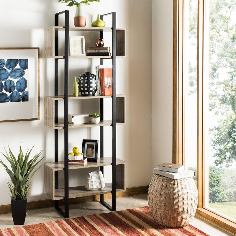 Adhara Retro Mid Century Wood Etagere - Light Brown/Black - Safavieh