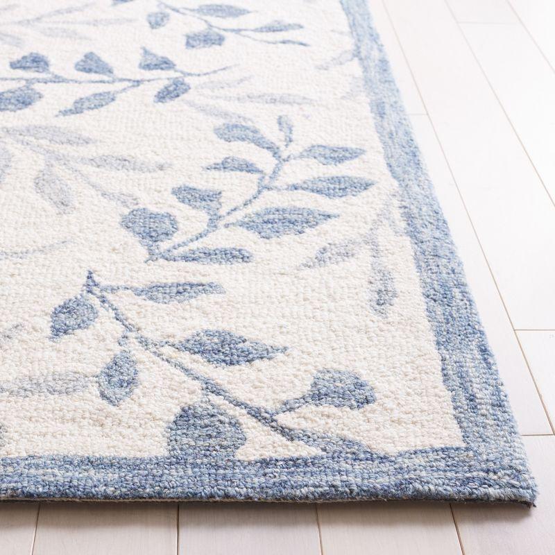 Ivory and Gray Hand-Tufted Wool Floral Square Rug