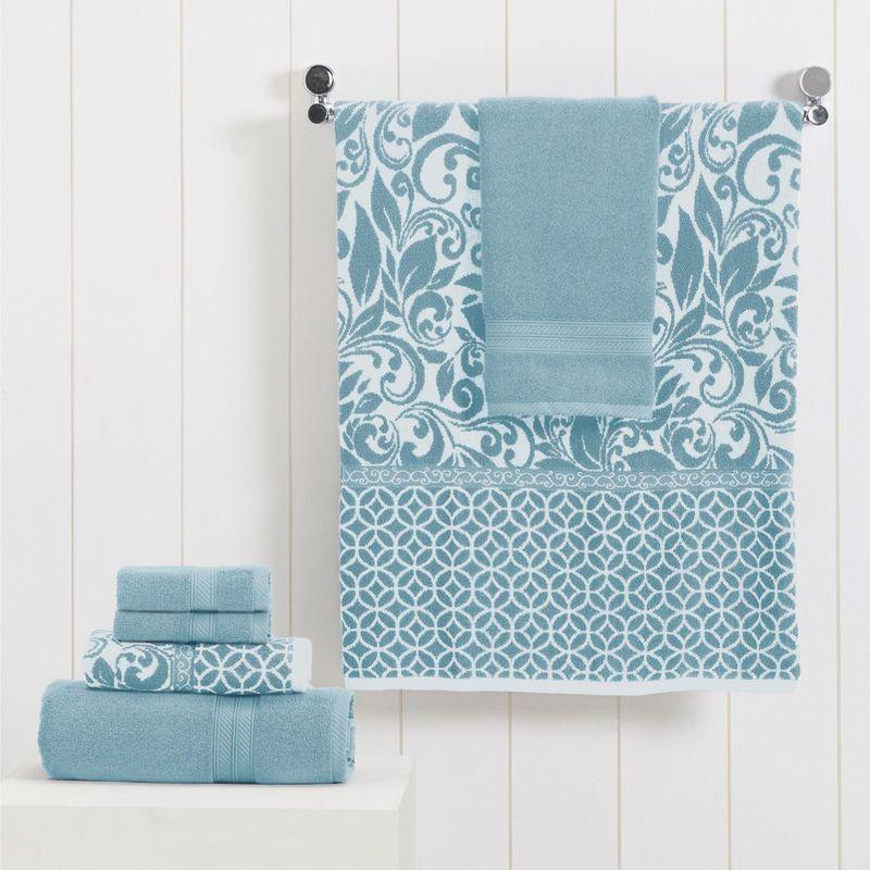 Modern Threads Trefoil Filigree 6-Piece Reversible Yarn Dyed Jacquard Towel Set - Bath Towels, Hand Towels, & Washcloths - Super Absorbent & Quick Dry