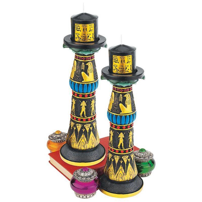 Temple of Rameses Hand-Painted Resin Candlestick Set