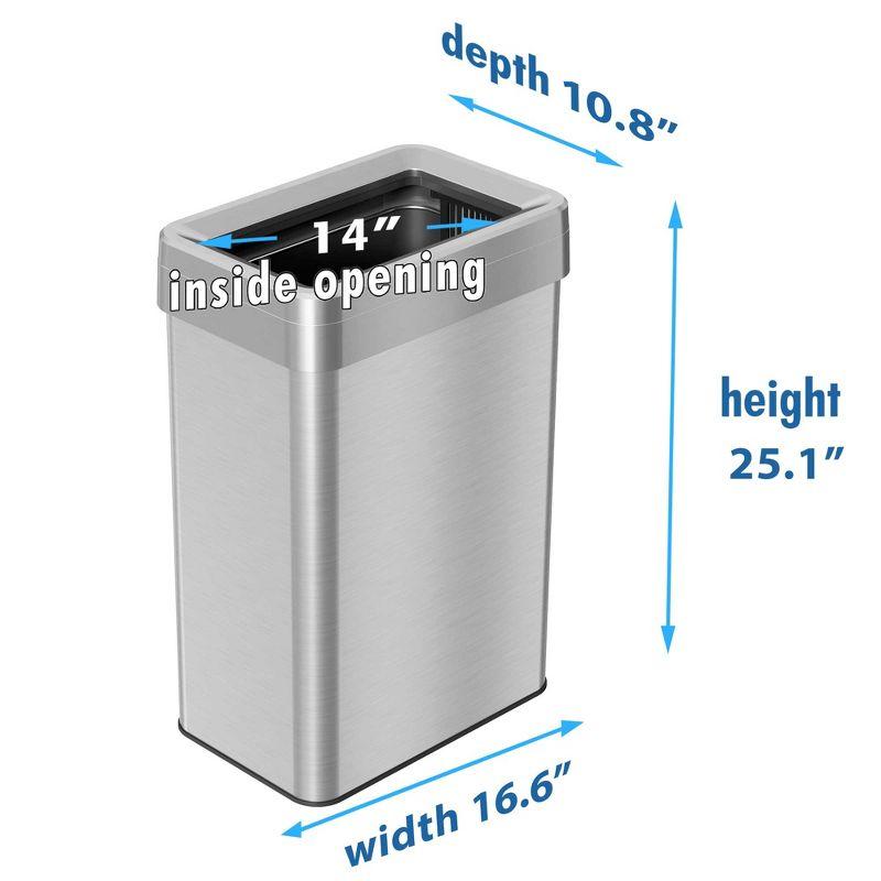 iTouchless Open Top Trash Can with Dual AbsorbX Odor Filters 16 Gallon Silver Stainless Steel