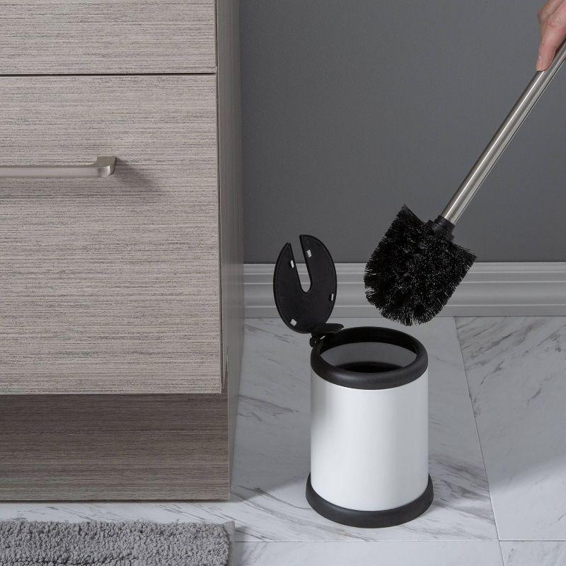 Self Closing Lid Toilet Brush and Holder White - Bath Bliss: Stainless Steel Bathroom Cleaning Accessory