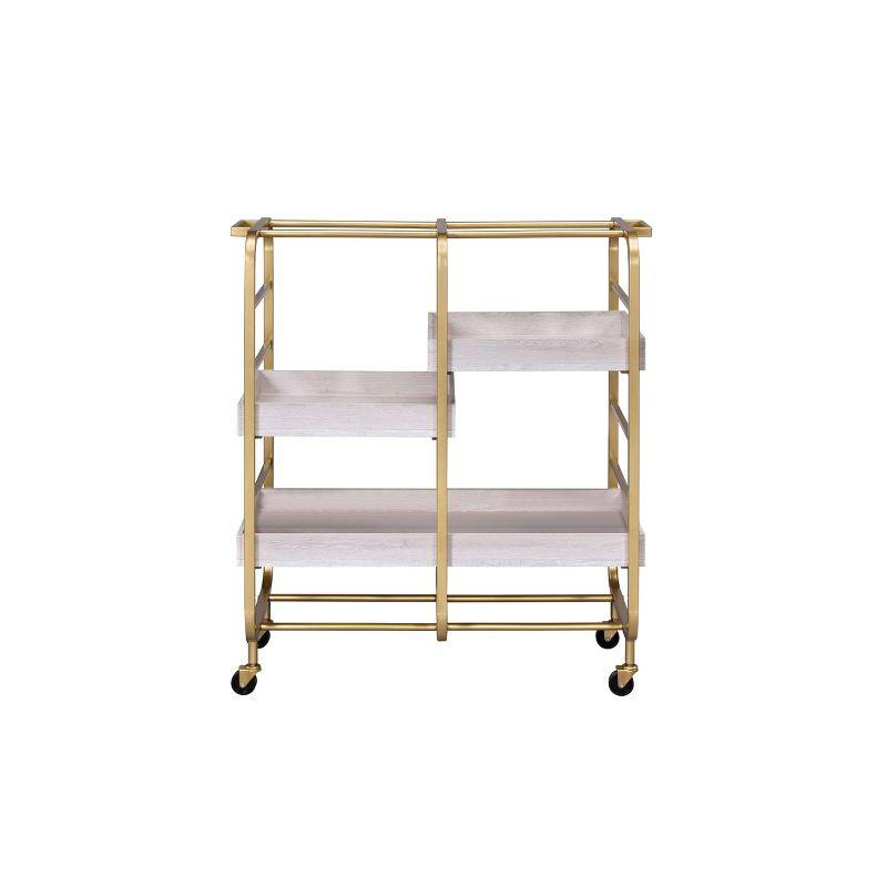 Vorrik Gold & White-Washed Industrial Serving Cart with Wooden Trays