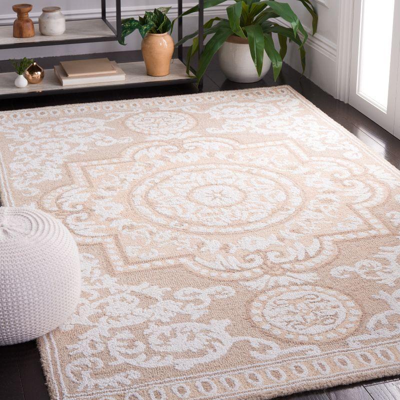 Ivory and Beige Rectangular Tufted Wool Area Rug