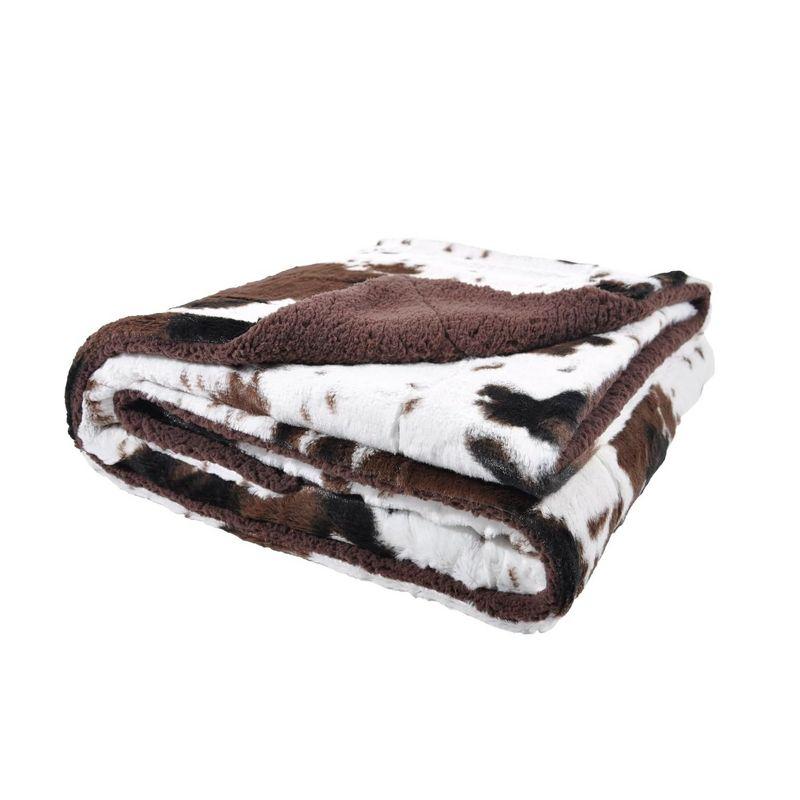 Tadpoles Double Layer Throw Blanket - Faux Shearling Cowhide Print | 50" x 60" | 100% Super Soft Plush Polyester Microfiber