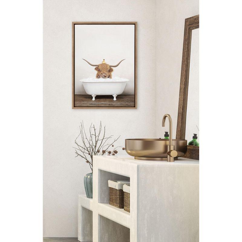 Kate and Laurel Sylvie Highland Cow and Duckling in Rustic Bath Framed Canvas by Amy Peterson Art Studio, 18x24, Gold