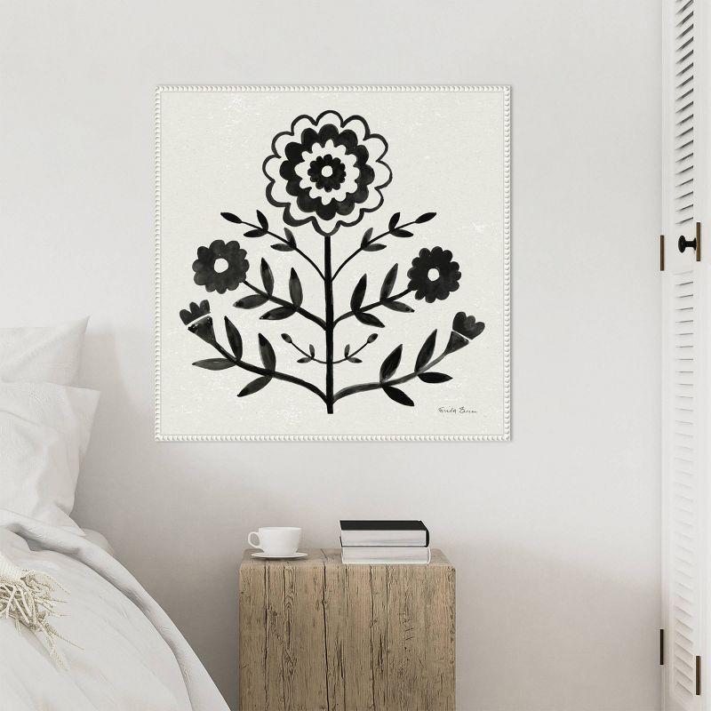 30"x30" Garden Folk Flowers I Black by Farida Zaman Framed Canvas Wall Art Print White - Amanti Art: Modern Botanical Lithograph