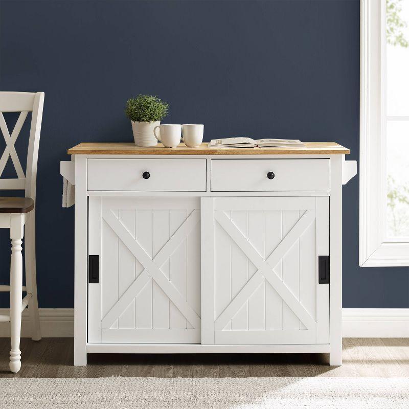 Laurel Kitchen Island/Cart White/Natural - Crosley: Farmhouse Style, Towel Bar, Adjustable Shelf