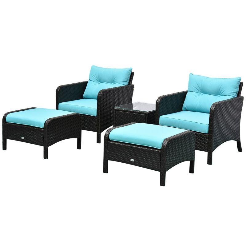 Light Blue Rattan Wicker Outdoor Patio Conversation Set with Cushions