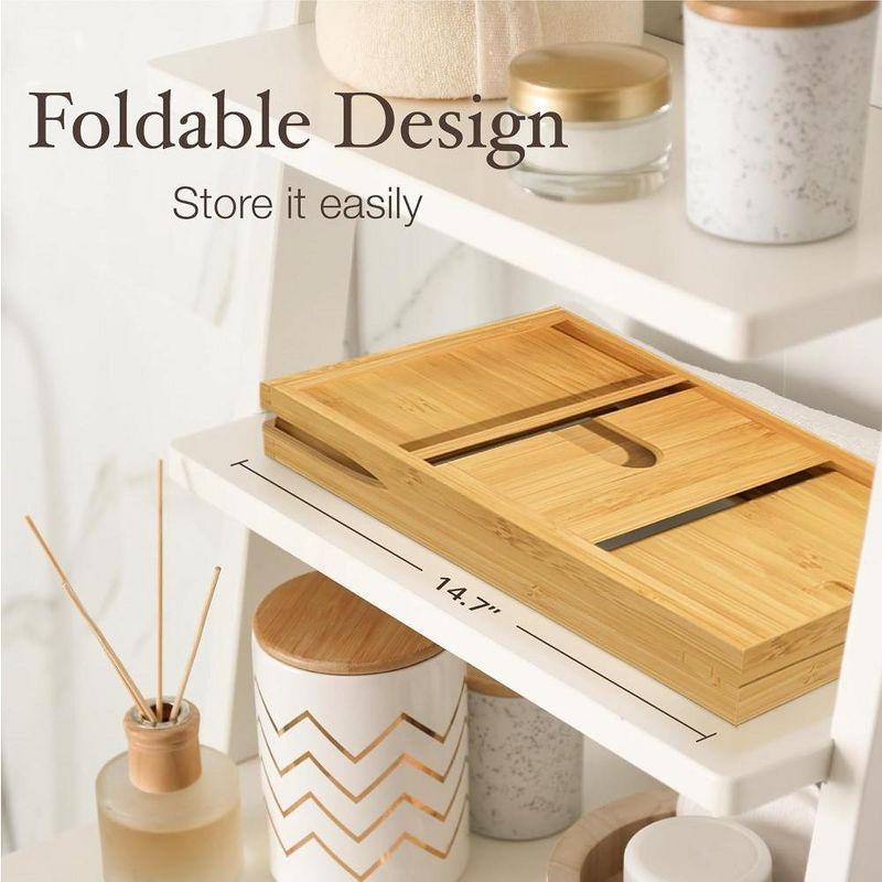 Bathtub Tray for Tub - Bamboo Expandable Bath Tray with Wine, Book & Tablet Holder, Luxurious Tub Tray, Bath Caddy, Foldable, Christmas Gift (Natural)