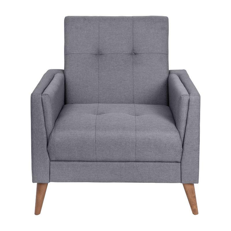 Flash Furniture Conrad Mid-Century Modern Commercial Grade Armchair with Tufted Faux Linen Upholstery & Solid Wood Legs in Slate Gray