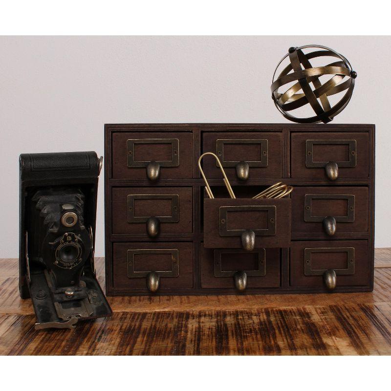 Rustic Brown Wood Desktop Organizer with 9 Apothecary Drawers