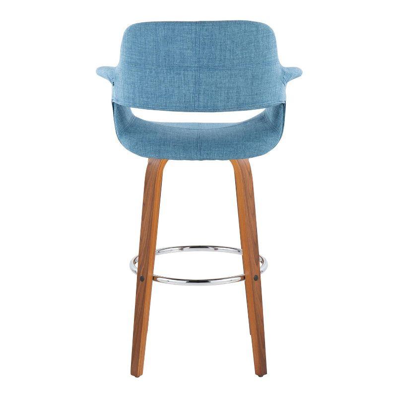 LumiSource Set of 2 Vintage Flair Barstools Walnut/Chrome/Blue:: Swivel, Upholstered, Fixed Height