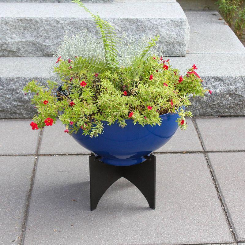 ACHLA Designs 16" Wide Planter Bowl Galvanized Steel with Black Wrought Iron Norma Plant Stand French Blue: No Assembly, Indoor/Outdoor Use