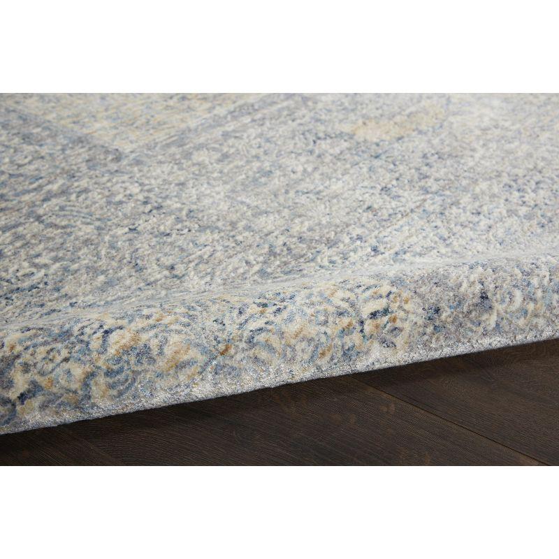 Elysian Medallion Hand-Knotted Wool and Silk Blend Area Rug, Blue and Cream