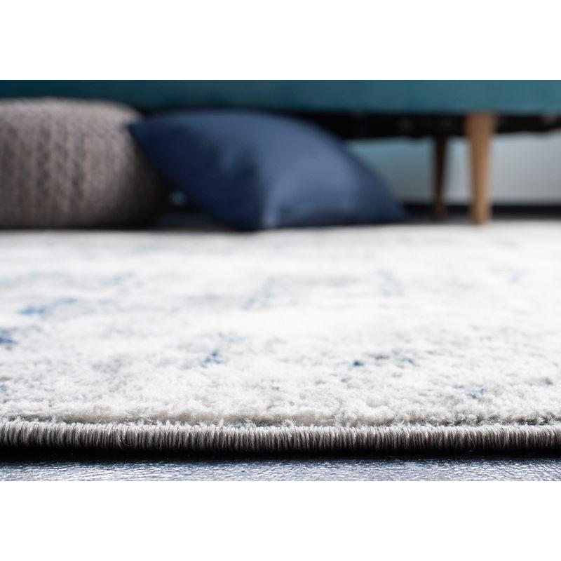 Gray and Blue Abstract Synthetic Runner Rug