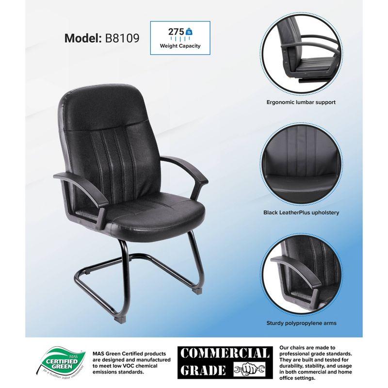 Executive Leather Budget Guest Chair Black - Boss Office Products: Metal Frame, Padded, Fixed Arms, Spot Clean