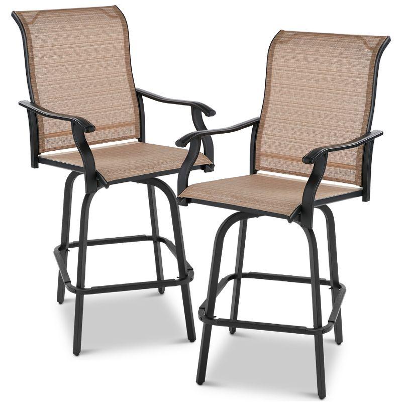 Best Choice Products Set of 2 Outdoor Swivel Bar Stools, Patio Barstool Chairs w/ 360 Rotation, All-Weather Mesh - Tan