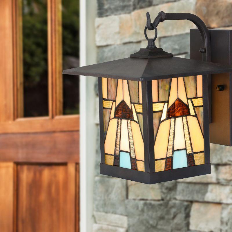 11.75" 1-Light Mona Mission Style Outdoor Wall Lantern Sconce Bronze - River of Goods: Stained Glass, ETL Listed, Weather-Resistant