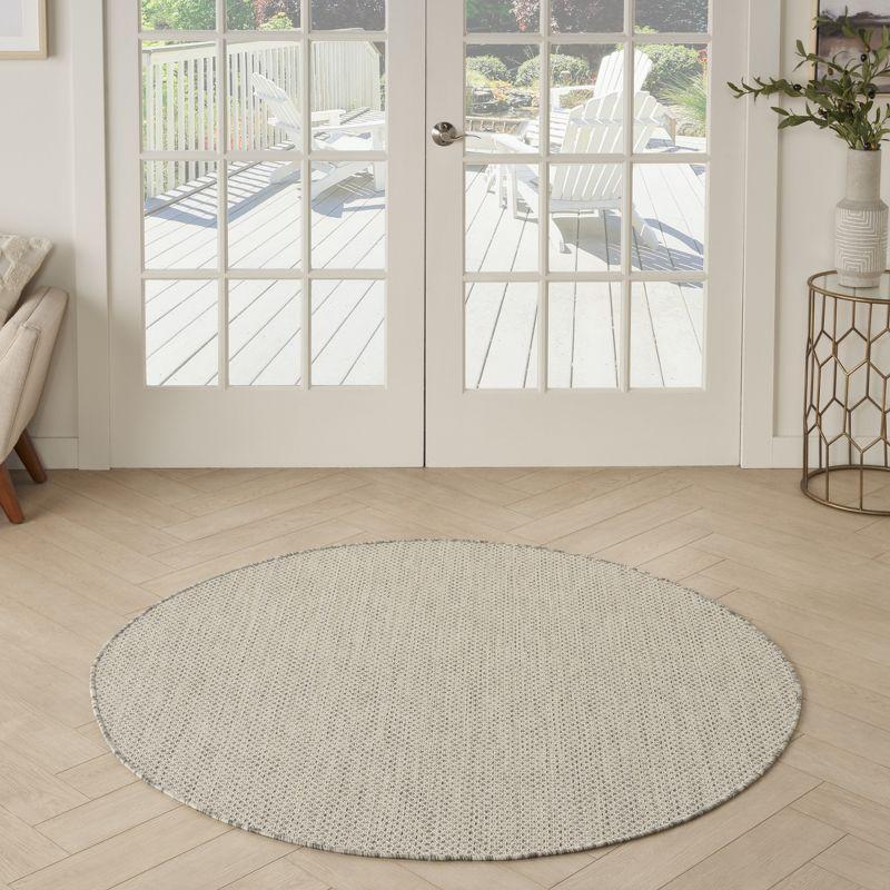 Nourison 5' x 5' Courtyard Modern Easy Care Flatweave Indoor Outdoor Round Rug Ivory/Silver