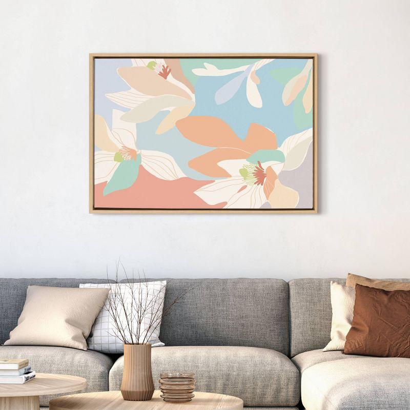 Spring Magnolia Pastel Floral Canvas Print with Natural Frame