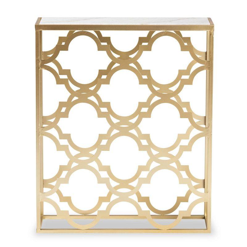 Gold Metal Console Table with Marble Top and Storage