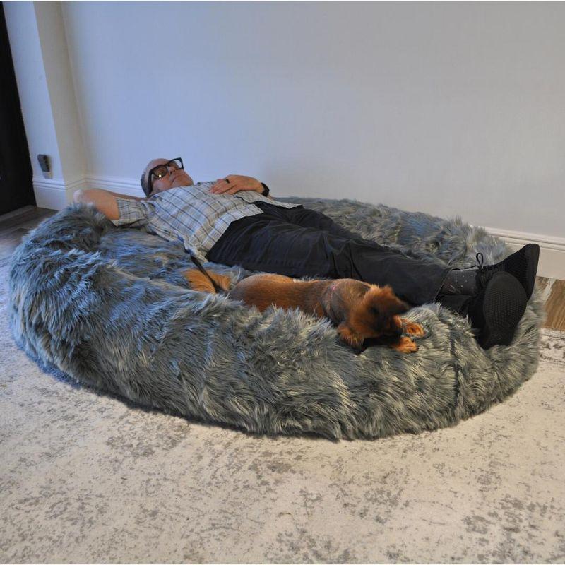 PAW BRANDS PupCloud Human-Size Faux Fur Memory Foam Dog Bed (Charcoal Grey)