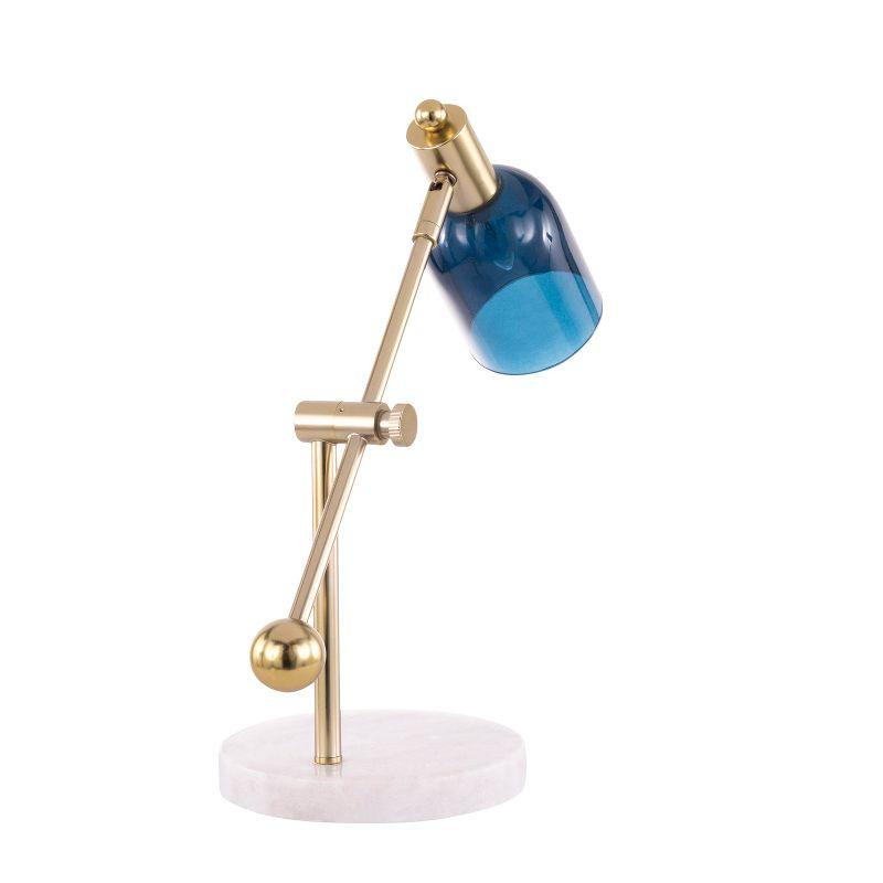 Marcel Adjustable White, Gold, and Blue Glass Table Lamp