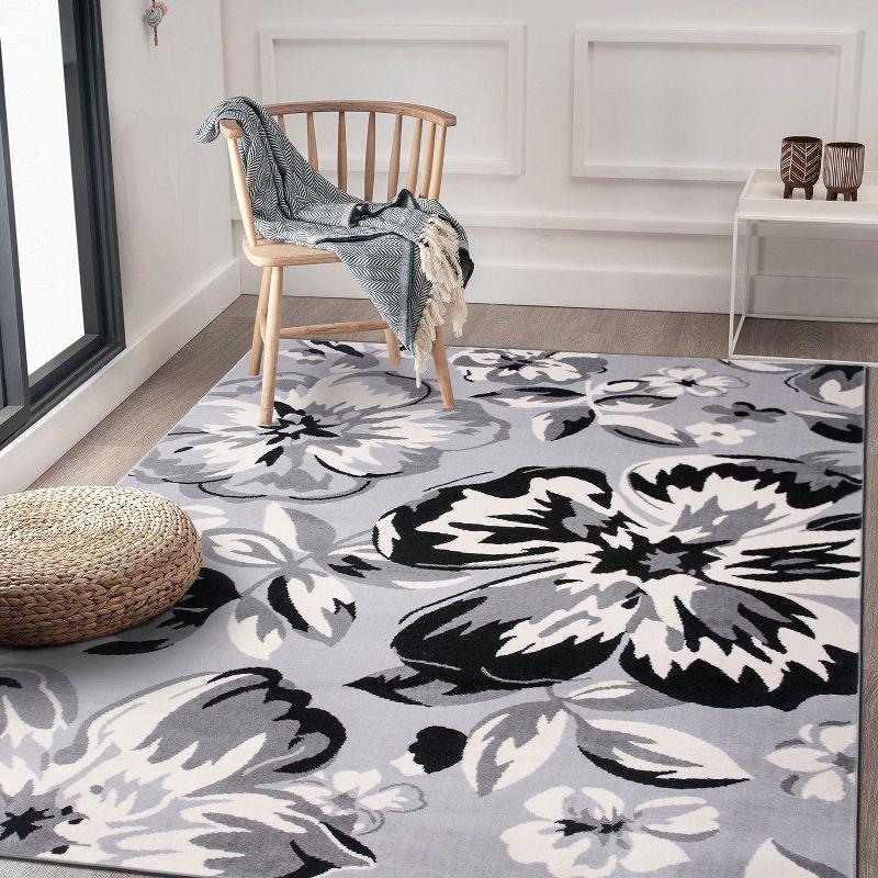 World Rug Gallery Modern Floral Design Gray 7'6" x 9'5" Area Rug