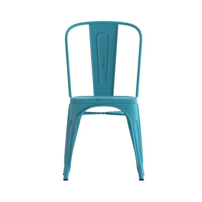 Emma and Oliver Commercial Grade Distressed Colorful Metal Indoor-Outdoor Stackable Chair