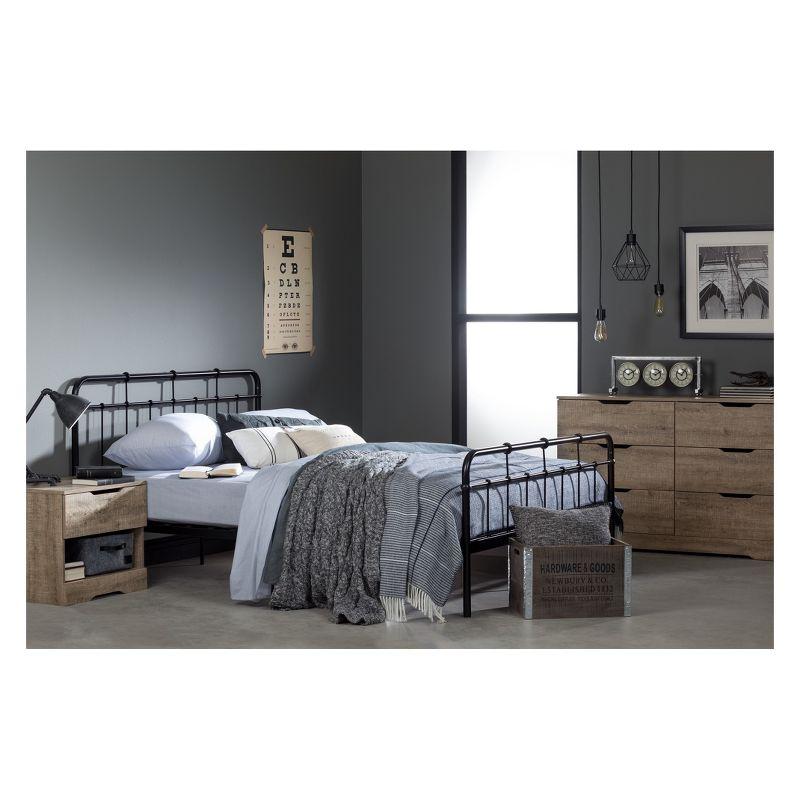 Industrial Chic Black Metal Queen Bed with Decorative Headboard