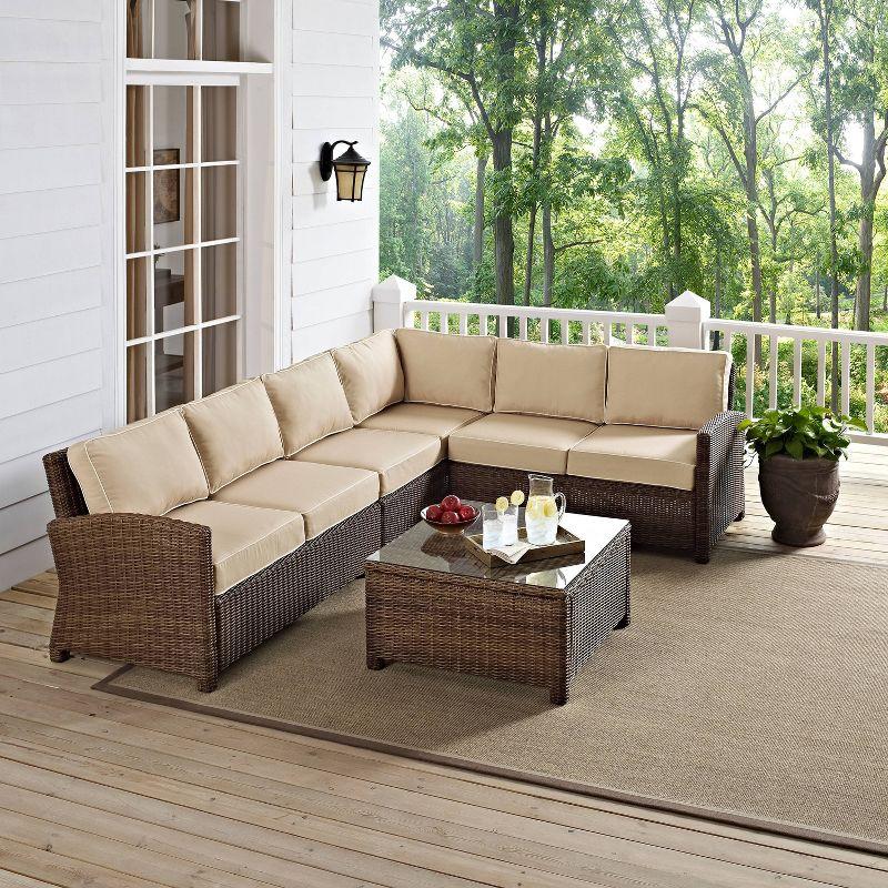 Bradenton 5pc Outdoor Wicker Sectional Set with Coffee Table - Sand - Crosley: UV-Resistant, Steel Frame Patio Ensemble