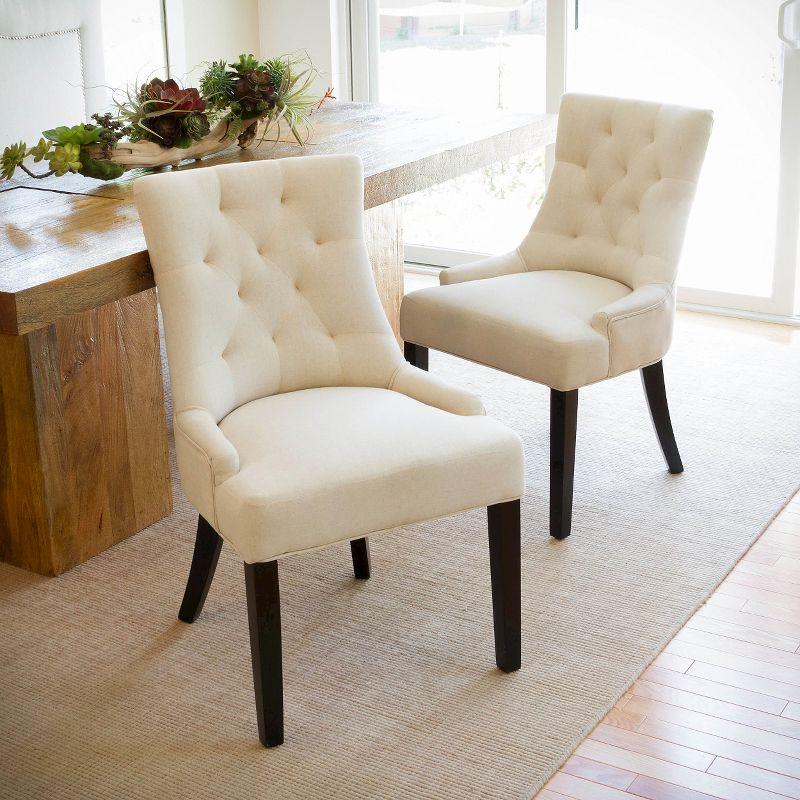 Beige Linen Upholstered Parsons Side Chair with Wood Legs