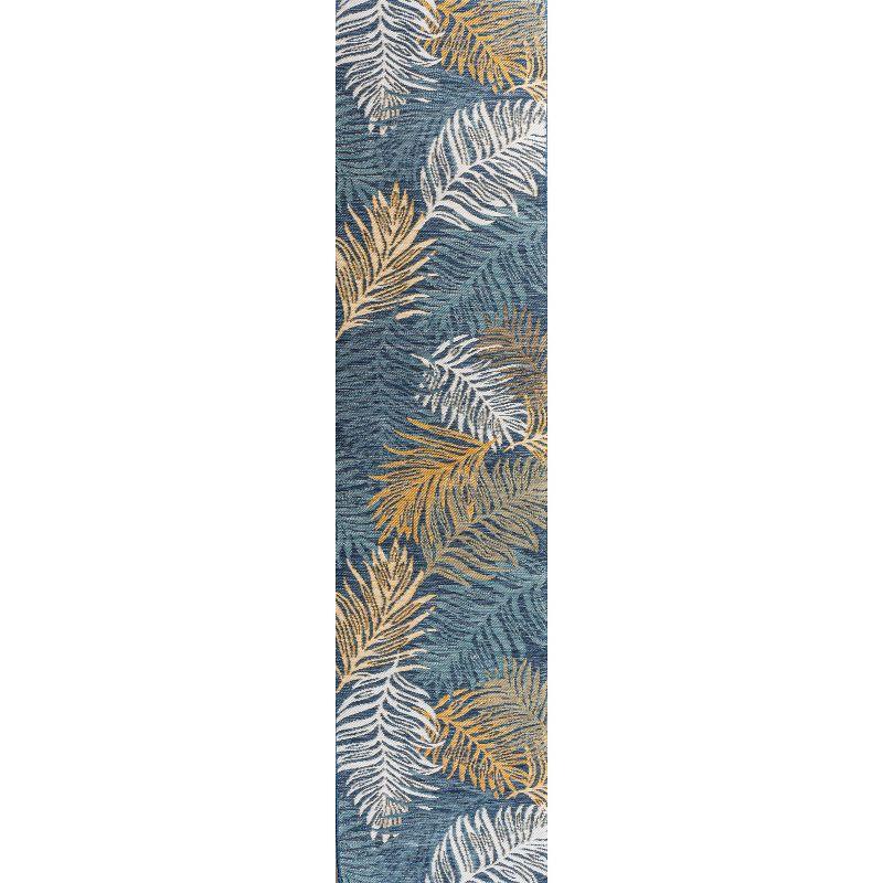 JONATHAN Y Calypso Coastal Casual Palm Frond Reversible Machine-Washable Cream/Navy 2 ft. x 8 ft. Indoor/Outdoor Runner Rug