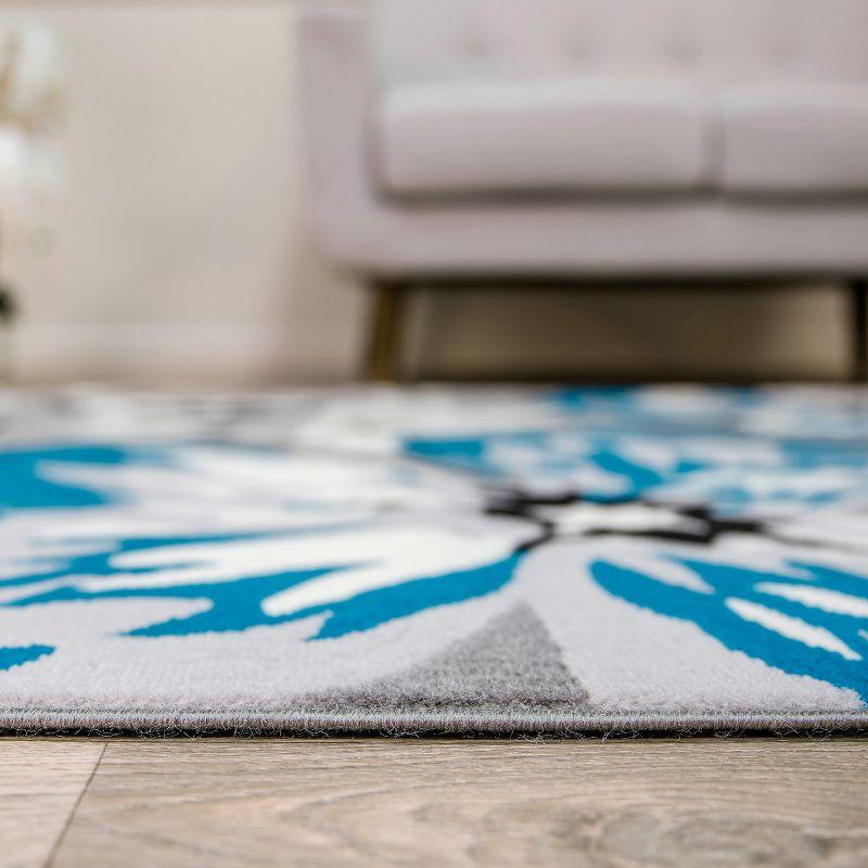 Modern Floral Blue Synthetic 6'6" x 9' Easy-Care Area Rug